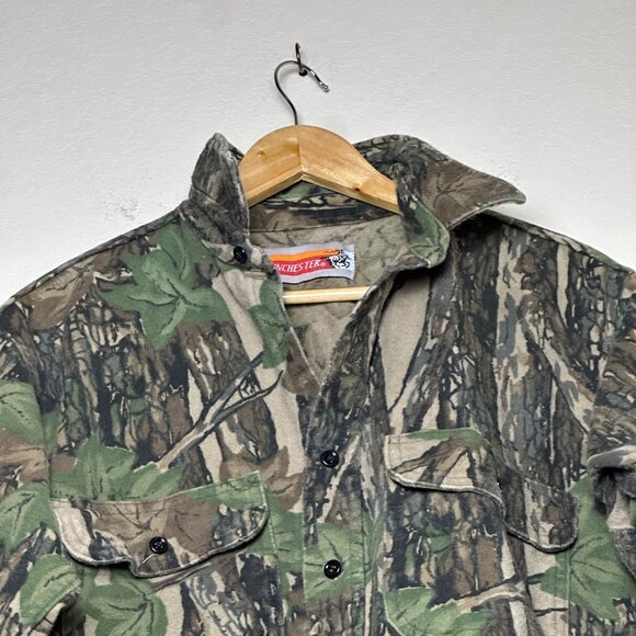 VTG Winchester Tree Bark Duck Camo Hunting Button up Shirt Men M Outerwear 90s - Picture 2 of 13